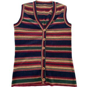 Vintage button-down V Neck Sweater vest with stripes for perfect preppy vibe!